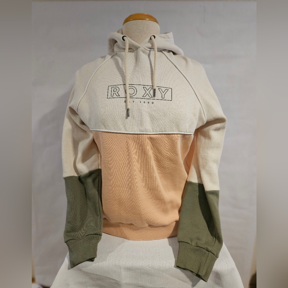 Roxy Cream and Olive Colorblock Hoodie